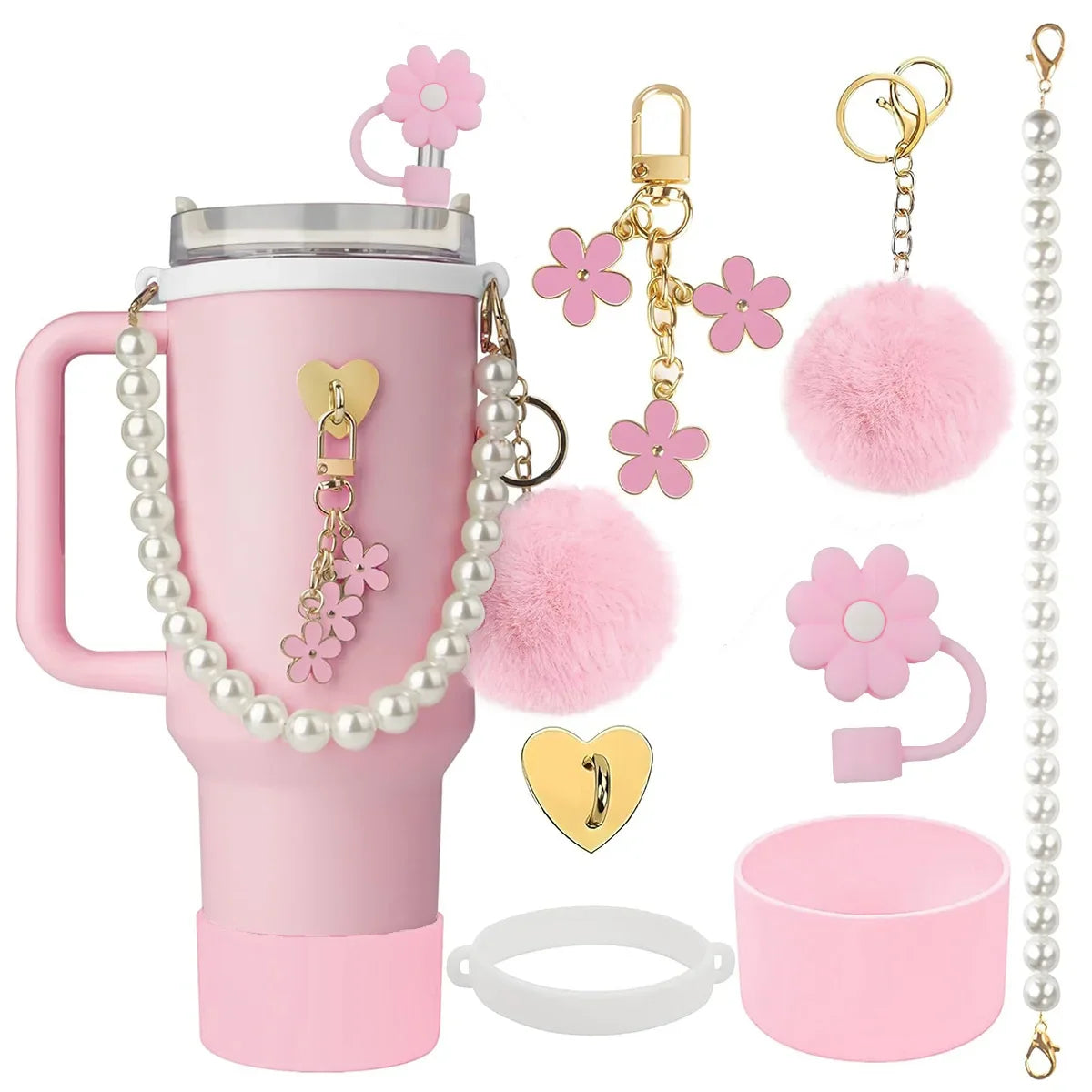 MU Beauty Pink Water Kettle Cup Decoration 40OZ Girl Plush Toy Portable Steel Kettle Cup Silica Gel Accessories