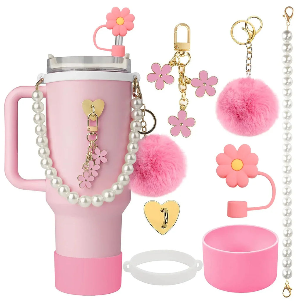 MU Beauty Pink Water Kettle Cup Decoration 40OZ Girl Plush Toy Portable Steel Kettle Cup Silica Gel Accessories