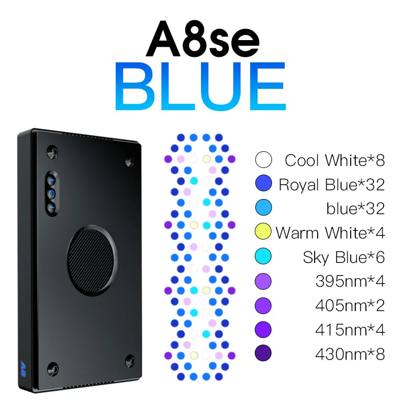 A8SE II Max Blue 240W Full Spectrum Aquarium LED Light Durable Plastic WiFi App Programmable for Saltwater Coral Rectangle Box