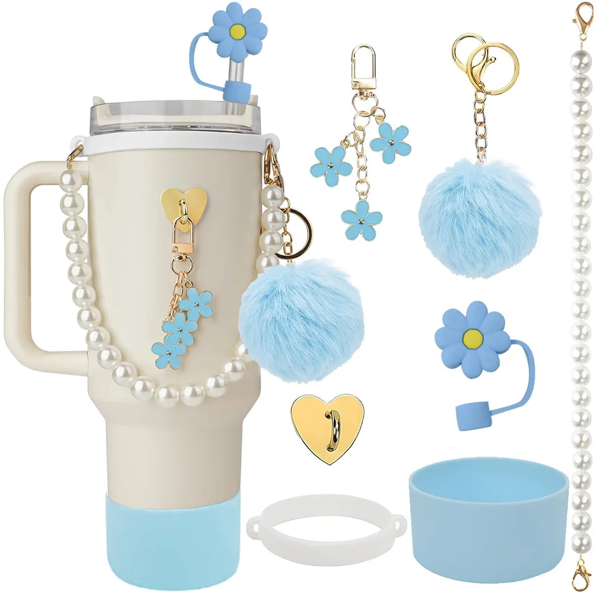 MU Beauty Pink Water Kettle Cup Decoration 40OZ Girl Plush Toy Portable Steel Kettle Cup Silica Gel Accessories