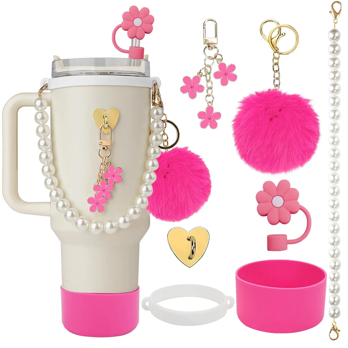 MU Beauty Pink Water Kettle Cup Decoration 40OZ Girl Plush Toy Portable Steel Kettle Cup Silica Gel Accessories