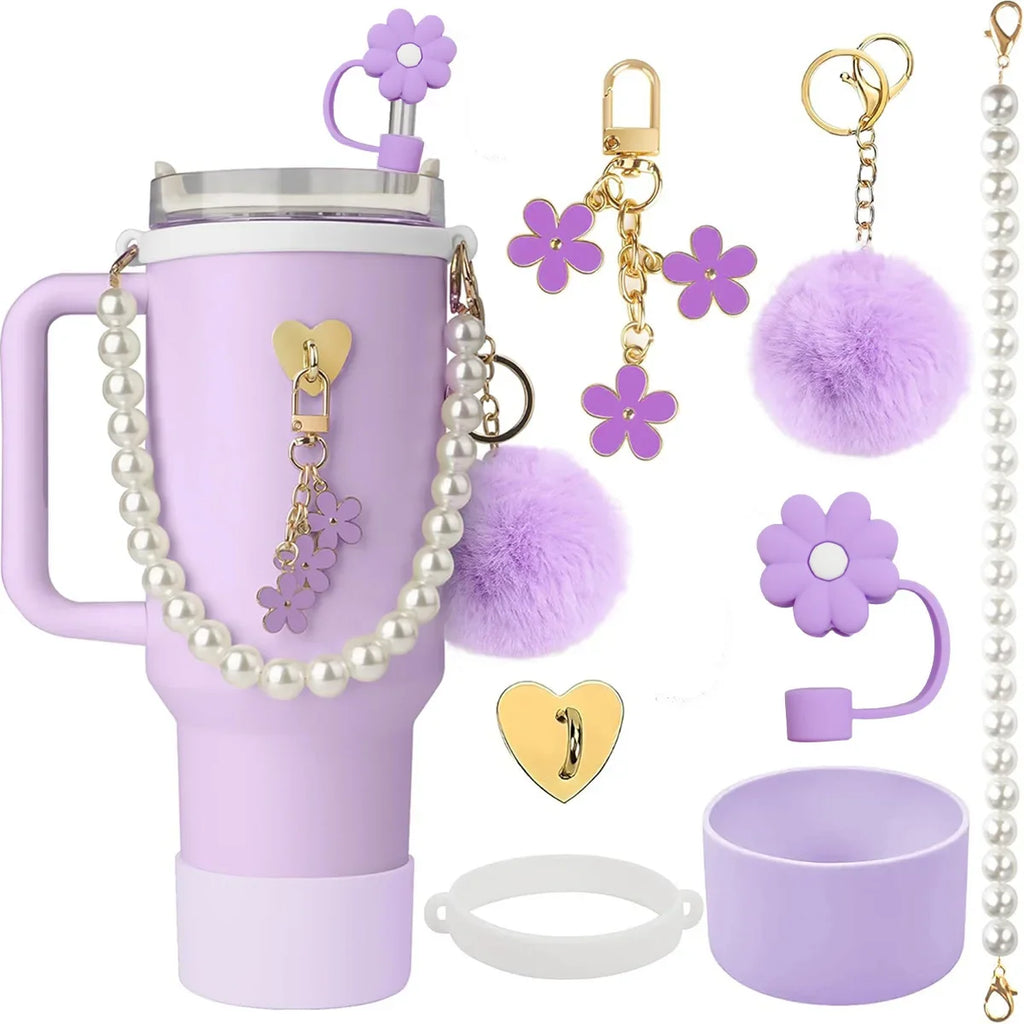 MU Beauty Pink Water Kettle Cup Decoration 40OZ Girl Plush Toy Portable Steel Kettle Cup Silica Gel Accessories