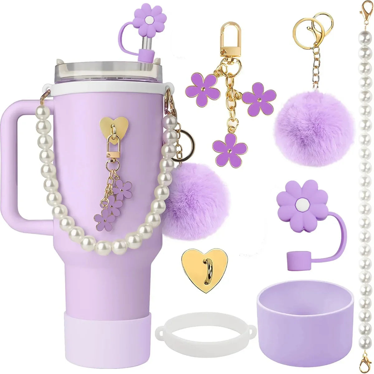 MU Beauty Pink Water Kettle Cup Decoration 40OZ Girl Plush Toy Portable Steel Kettle Cup Silica Gel Accessories