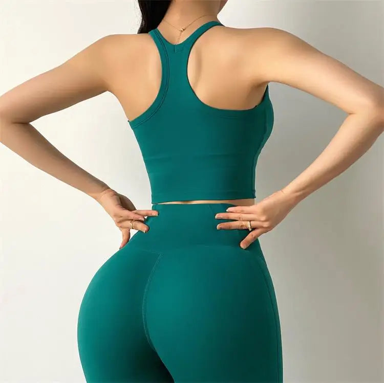 Women's Tummy Control Flexible Exercise Bodybuilding Tights and Bra Set