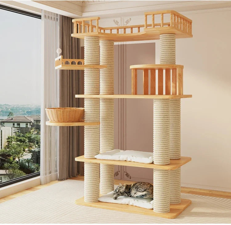 Large-Scale Luxury Modern Solid Wood Sisal Cat Climbing Frames Tower-Style Products 4+ Levels for Wholesale Customization