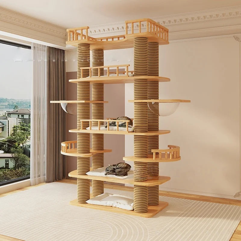 Large-Scale Luxury Modern Solid Wood Sisal Cat Climbing Frames Tower-Style Products 4+ Levels for Wholesale Customization