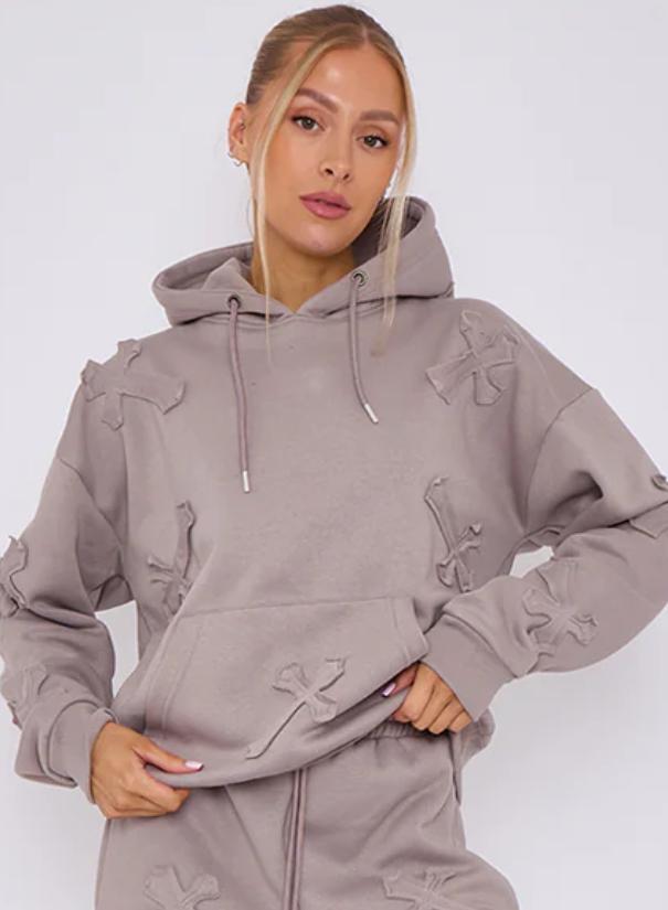 Oversized Crucifix Embroidered Hoodie