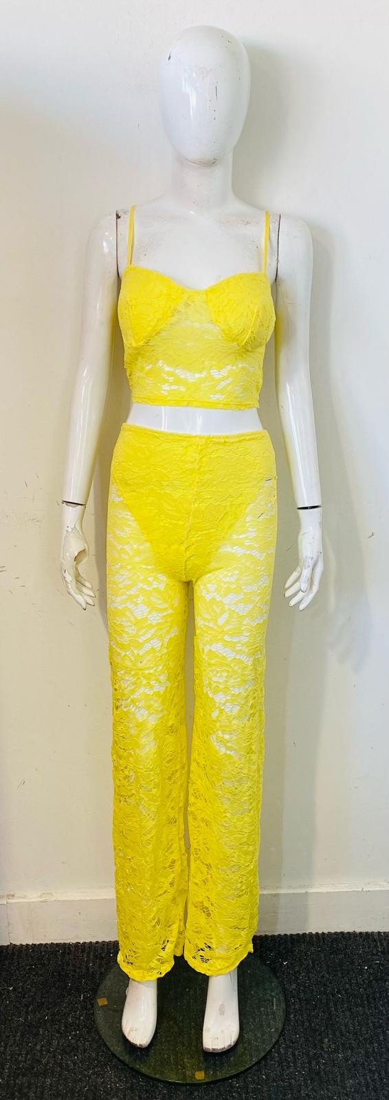 Lace Detail Padded Bralet Crop Top & Flare Trouser Co-ord