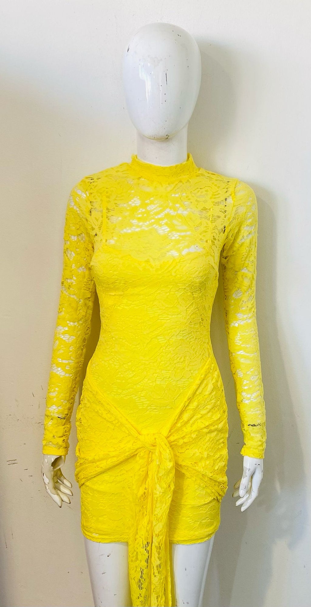 Lace Detail High Neck Knot Detail Dress