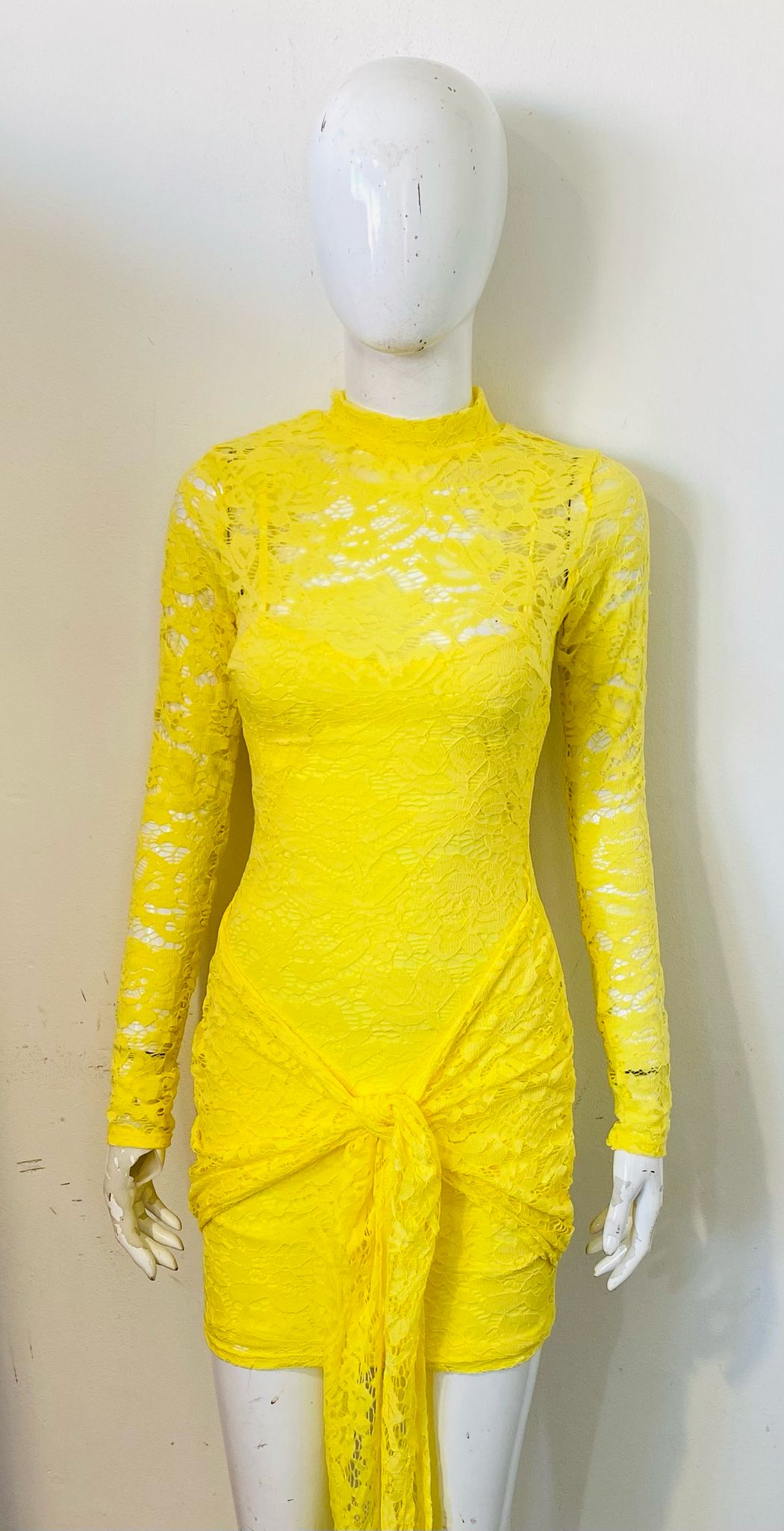 Lace Detail High Neck Knot Detail Dress