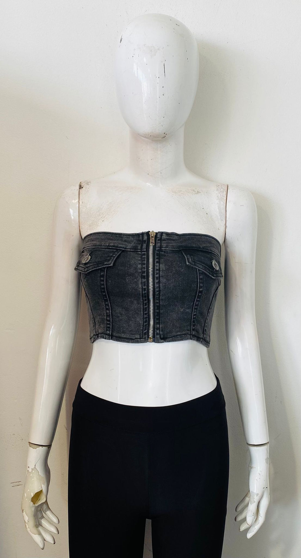 Fake Pocket Bandeau Denim Crop Top
