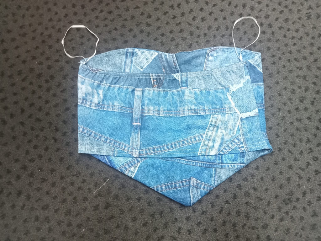 Denim Patchwork Bandeau Crop Top