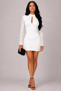 Lace Sleeve Cut-Out High Neck button Fastening Dress