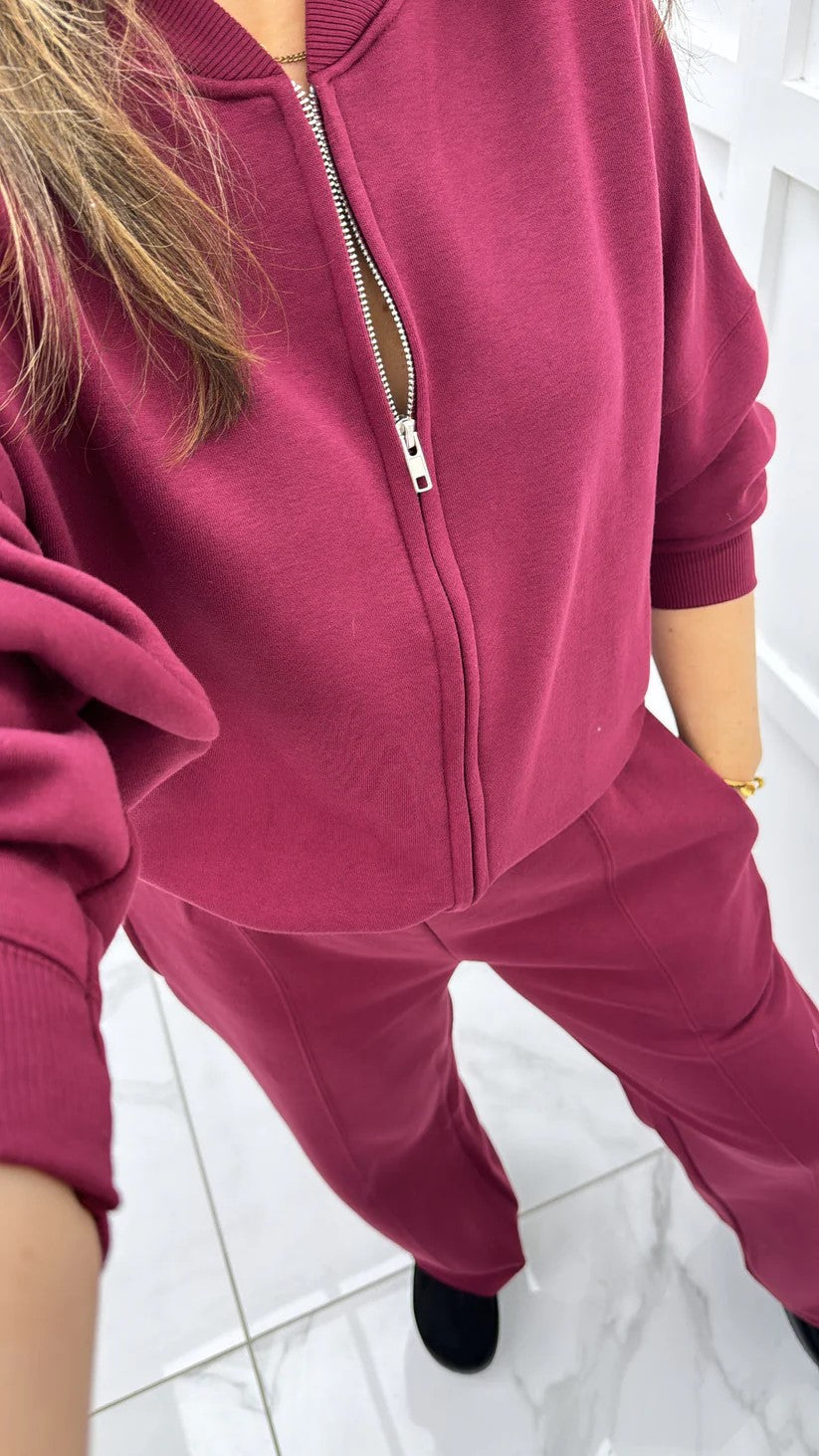 SW Oversized Bomber Style Fleece Zipper Co-ord