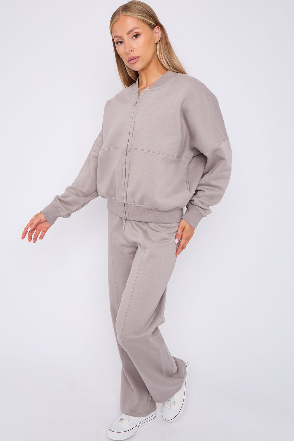 Oversized Bomber Style Fleece Zipper Co-ord