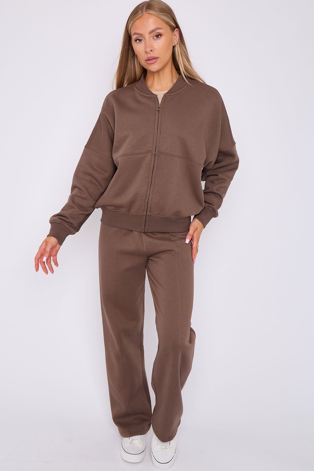 Oversized Bomber Style Fleece Zipper Co-ord