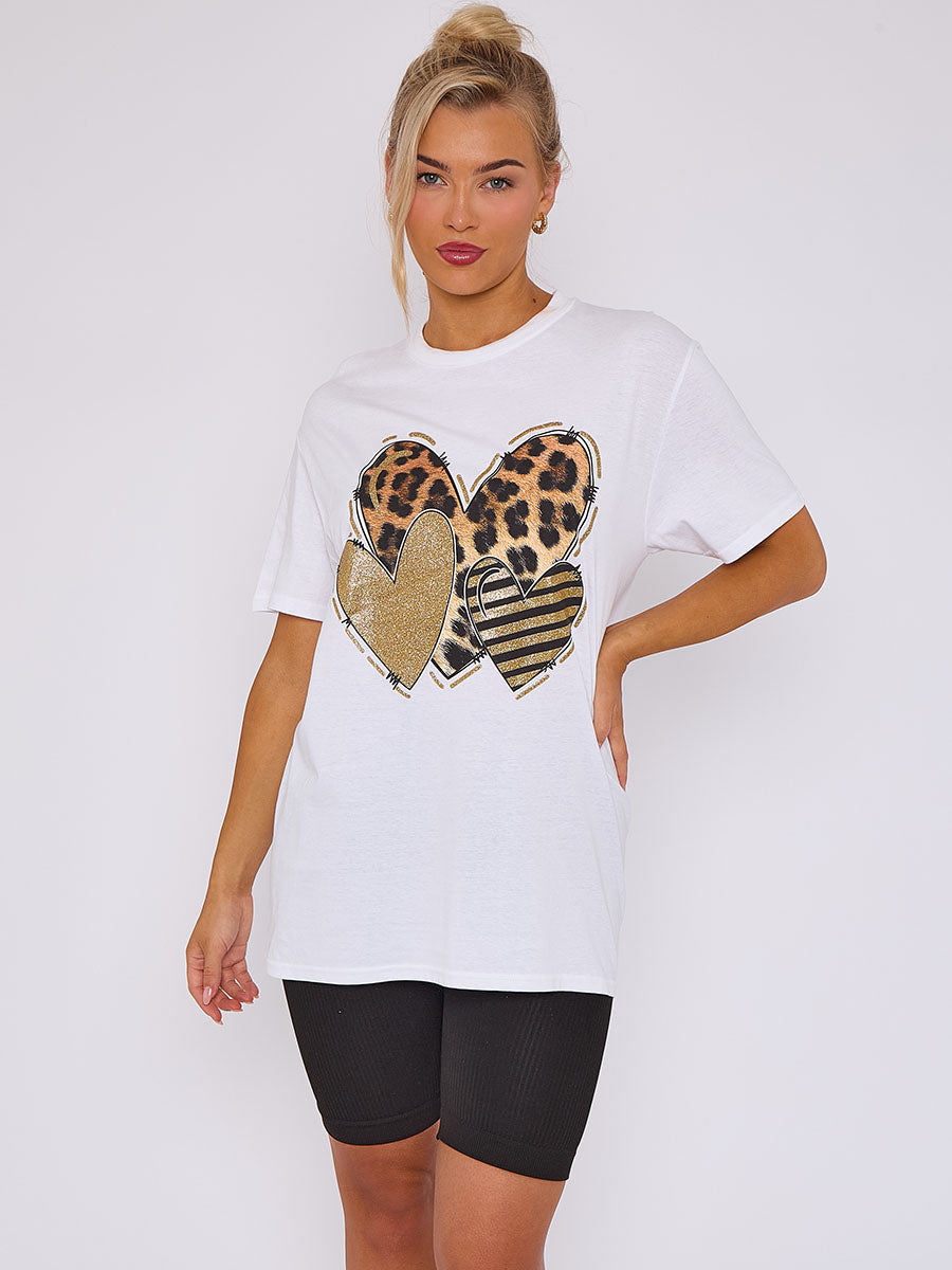 Three Hearts Graphic Printed T-Shirt