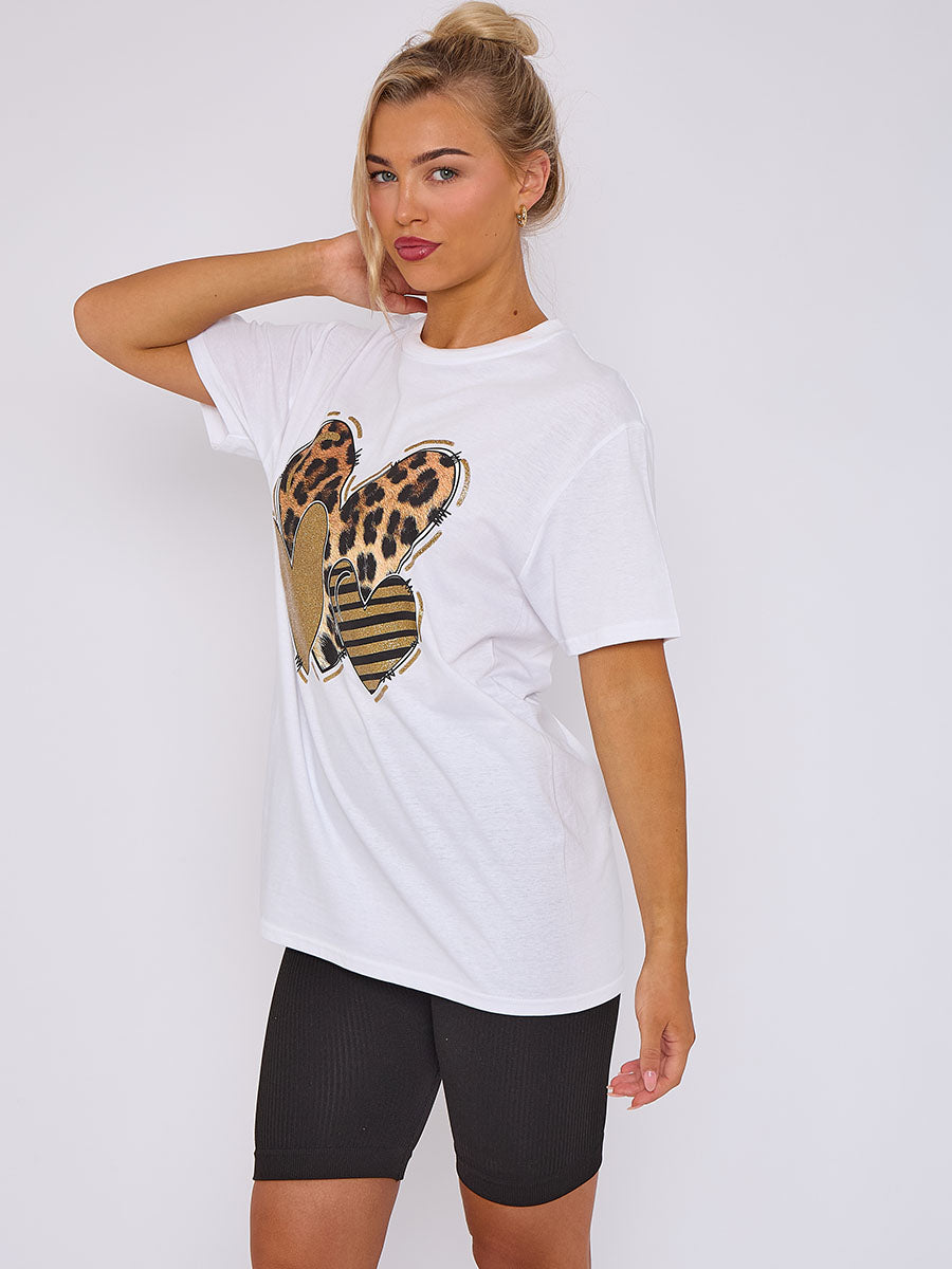 Three Hearts Graphic Printed T-Shirt