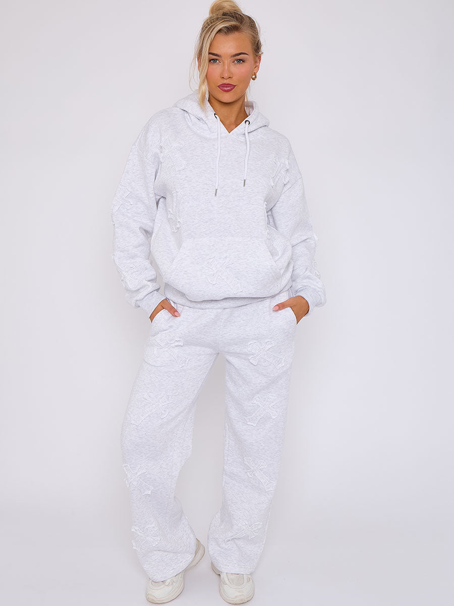 Oversized Crucifix Embroidered Hooded Fleece Co-ord