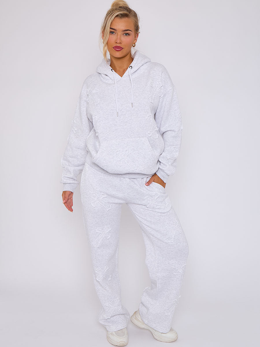 Oversized Crucifix Embroidered Hooded Fleece Co-ord