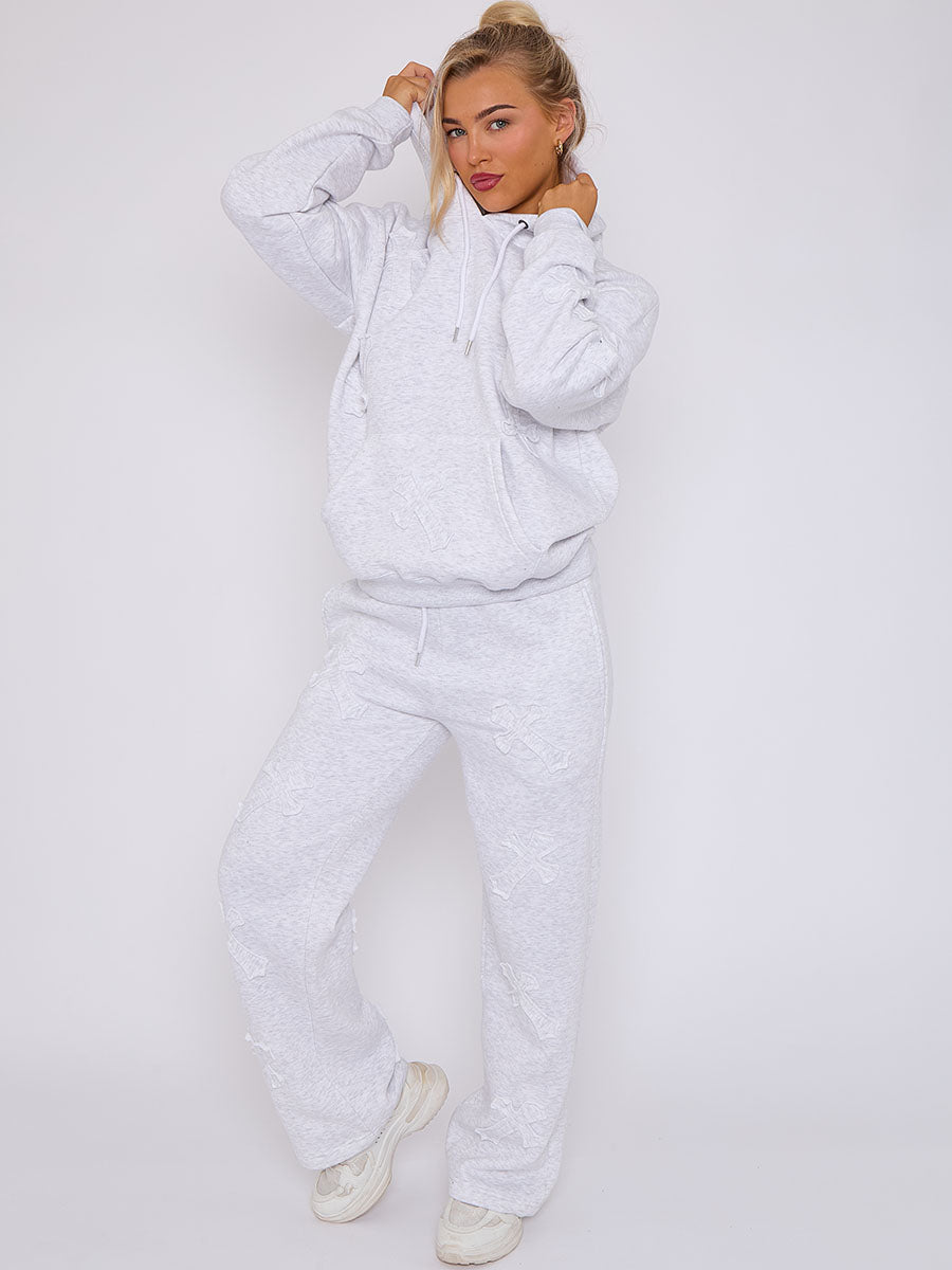 Oversized Crucifix Embroidered Hooded Fleece Co-ord