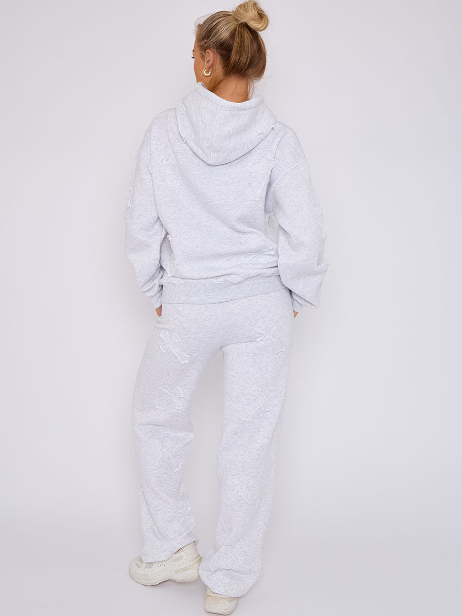 Oversized Crucifix Embroidered Hooded Fleece Co-ord