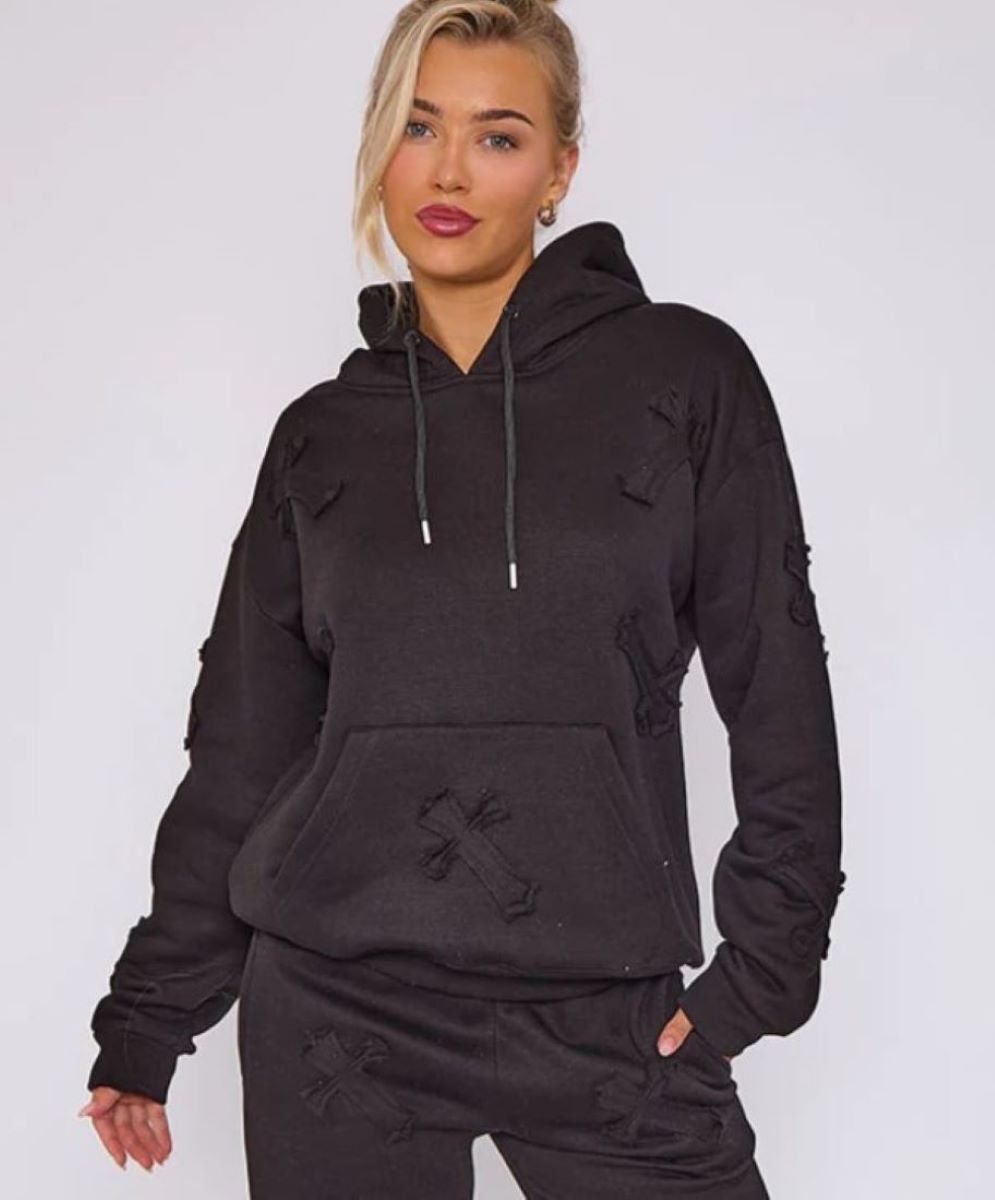 Oversized Crucifix Embroidered Hoodie
