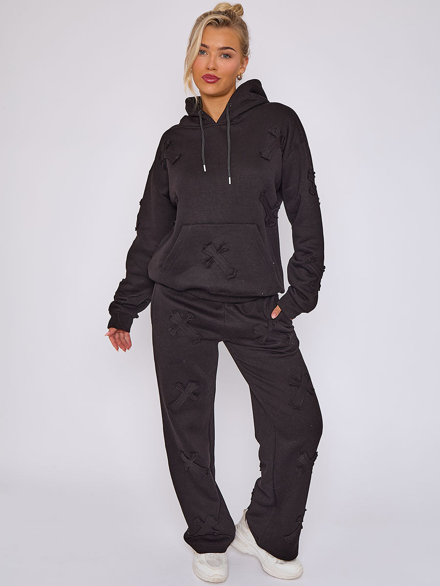 Oversized Crucifix Embroidered Hooded Fleece Co-ord