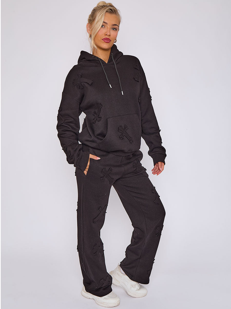 Oversized Crucifix Embroidered Hooded Fleece Co-ord