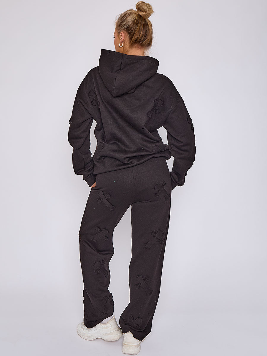 Oversized Crucifix Embroidered Hooded Fleece Co-ord