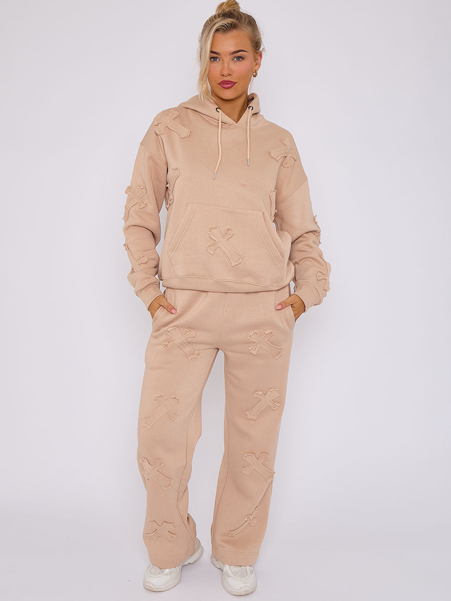 Oversized Crucifix Embroidered Hooded Fleece Co-ord
