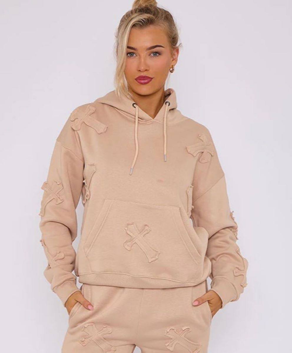 Oversized Crucifix Embroidered Hoodie