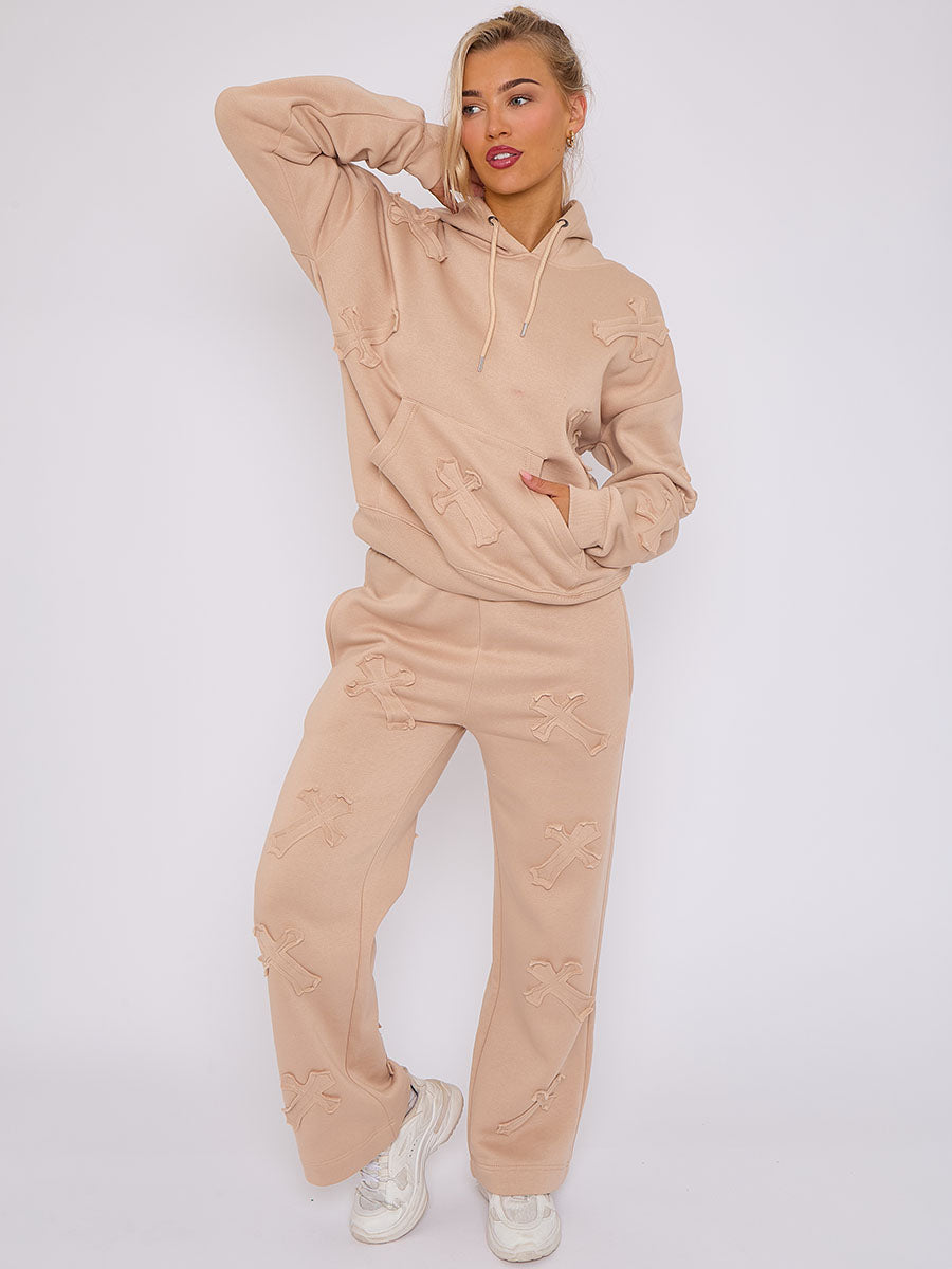 Oversized Crucifix Embroidered Hooded Fleece Co-ord