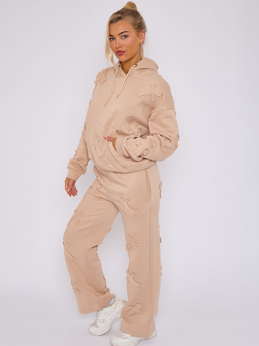 Oversized Crucifix Embroidered Hooded Fleece Co-ord
