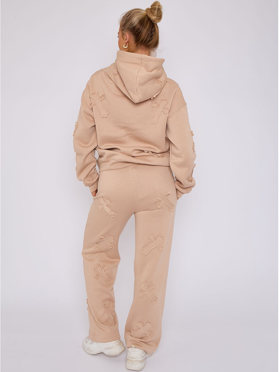 Oversized Crucifix Embroidered Hooded Fleece Co-ord