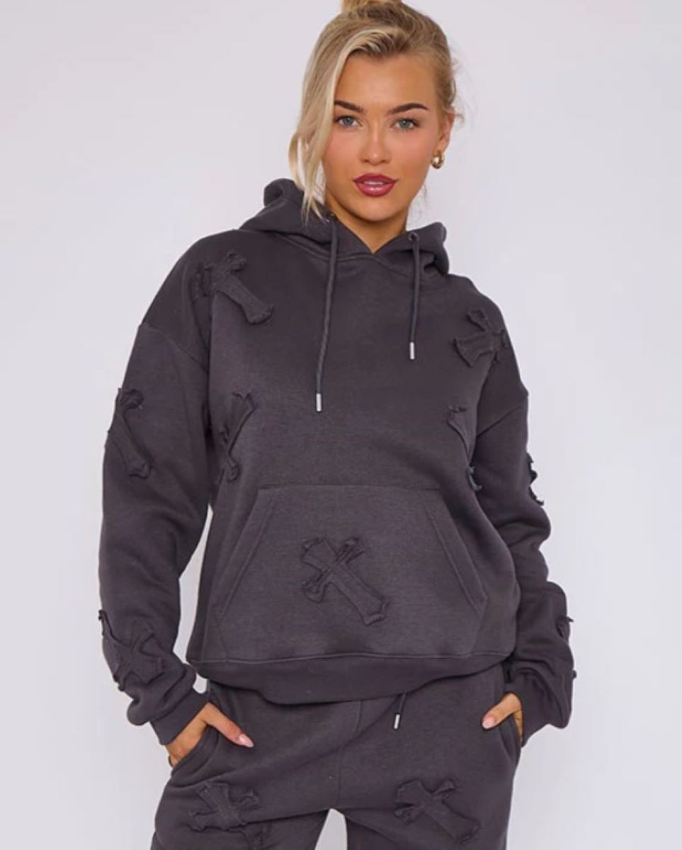 Oversized Crucifix Embroidered Hoodie