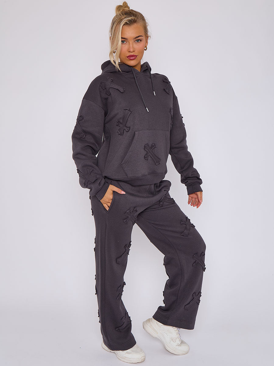 Oversized Crucifix Embroidered Hooded Fleece Co-ord