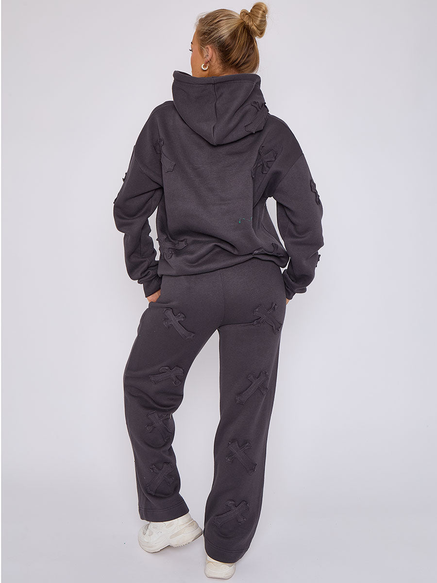 Oversized Crucifix Embroidered Hooded Fleece Co-ord