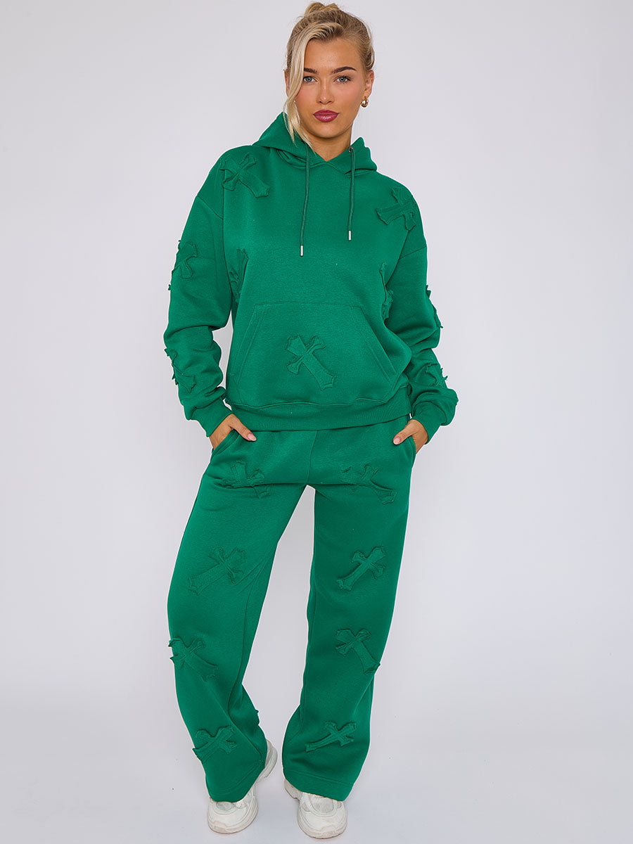 Oversized Crucifix Embroidered Hooded Fleece Co-ord