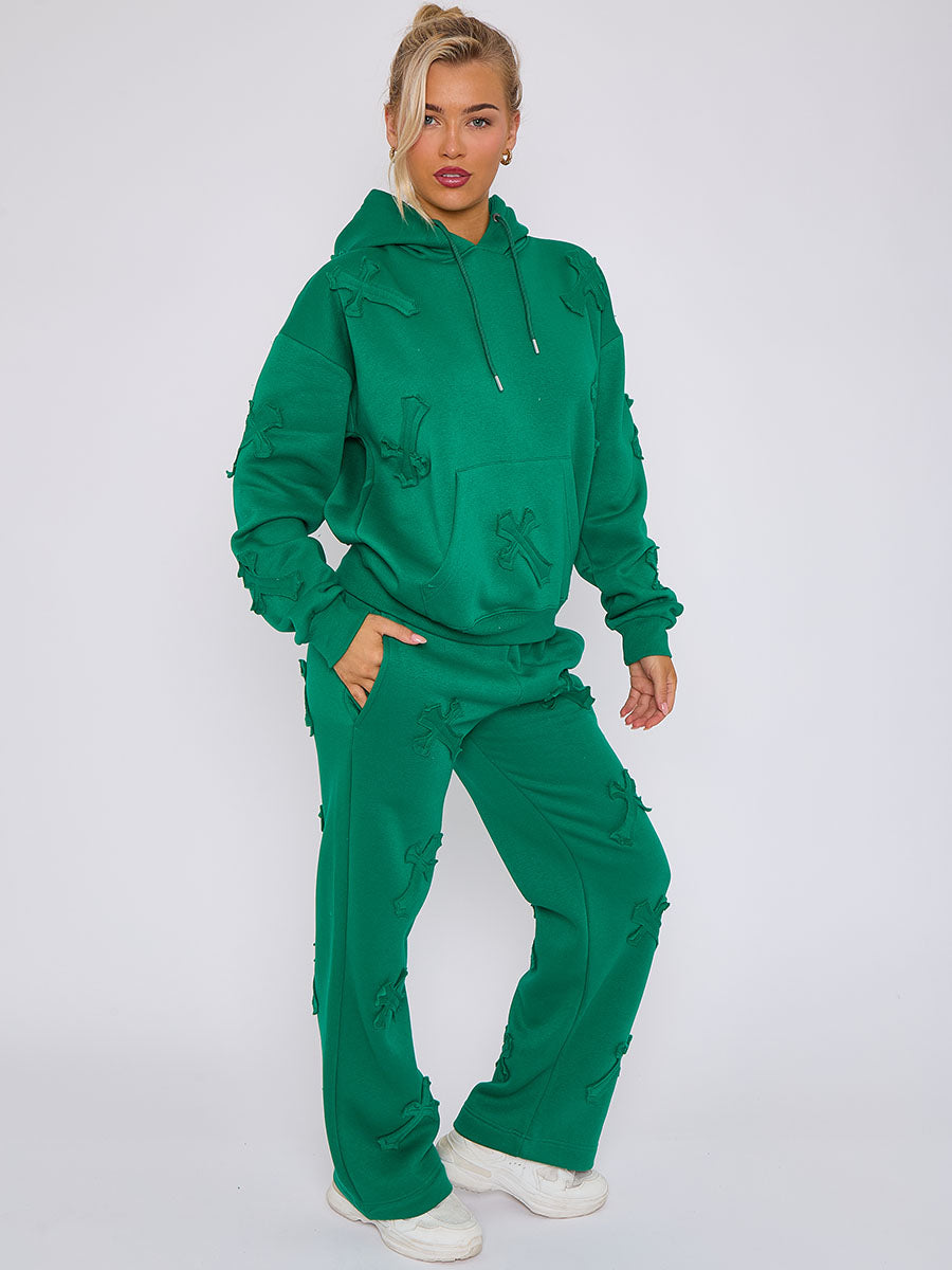 Oversized Crucifix Embroidered Hooded Fleece Co-ord
