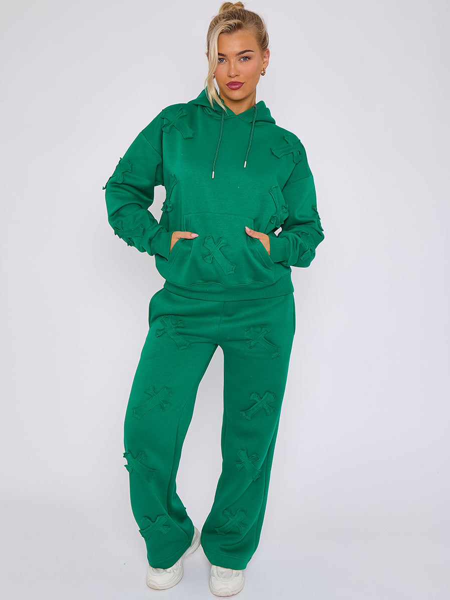 Oversized Crucifix Embroidered Hooded Fleece Co-ord