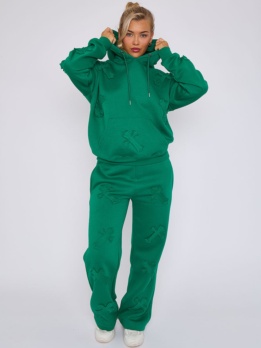 Oversized Crucifix Embroidered Hooded Fleece Co-ord