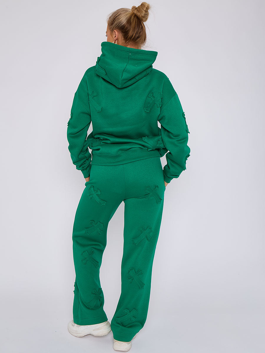 Oversized Crucifix Embroidered Hooded Fleece Co-ord