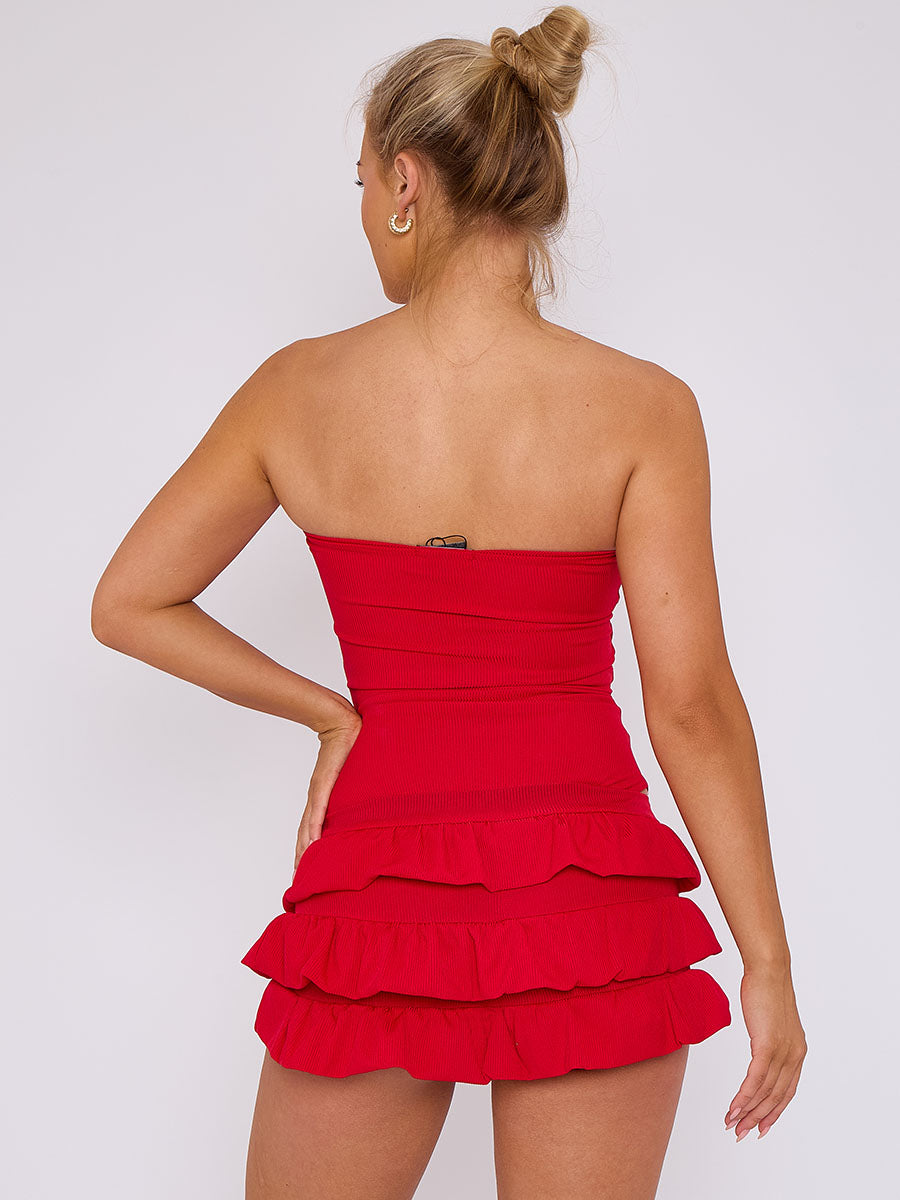 Ruffle Skirt Skort & Cut Out Knot Front Bandeau Bodysuit Co-ord