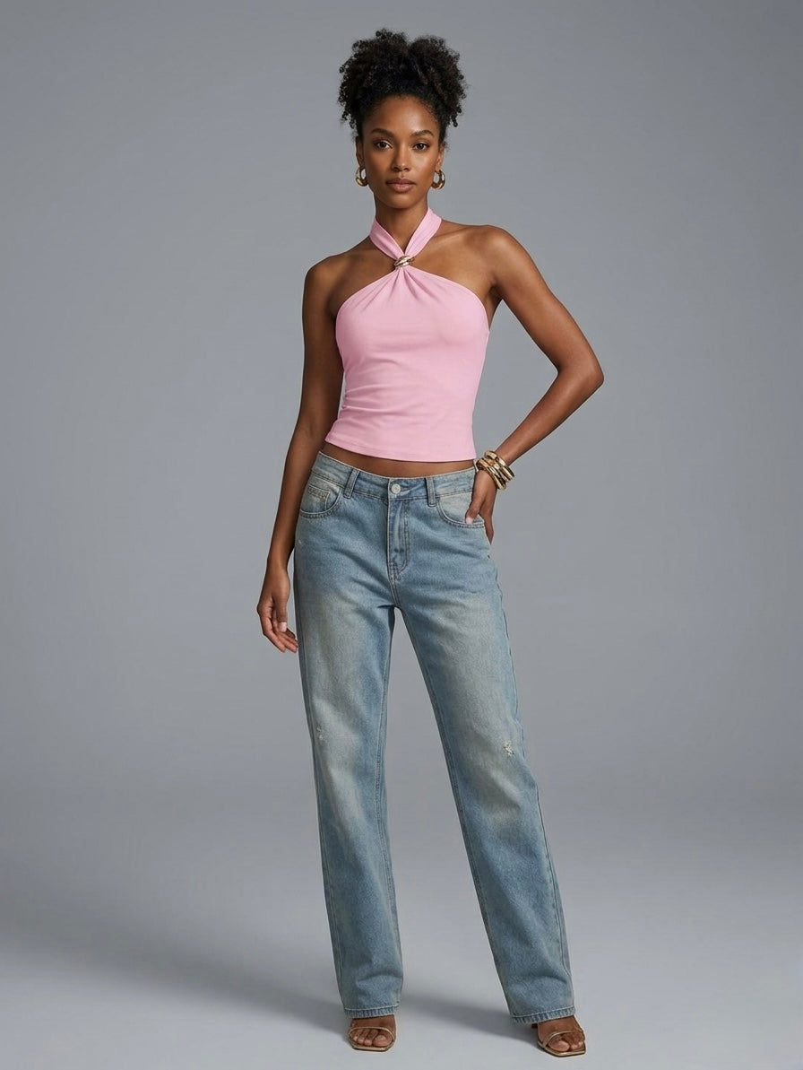 Slinky Buckle Detail Crop Top