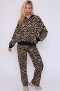 Leopard Print Oversized Bomber Style Fleece Zipper Co-ord