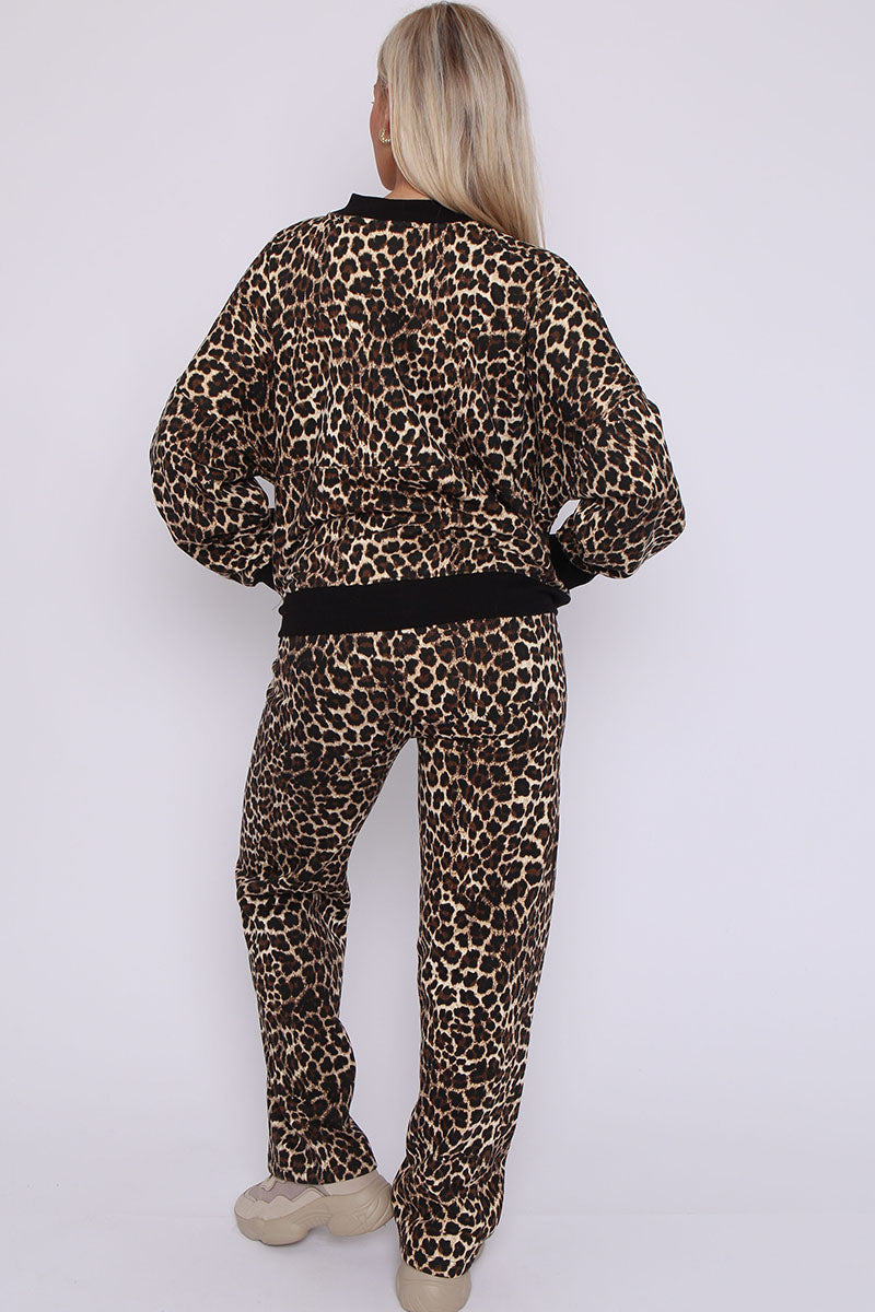 Leopard Print Oversized Bomber Style Fleece Zipper Co-ord