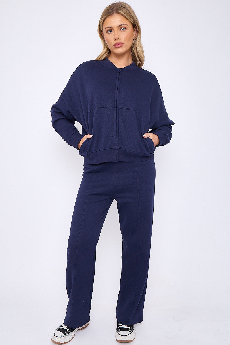 Oversized Bomber Style Fleece Zipper Co-ord