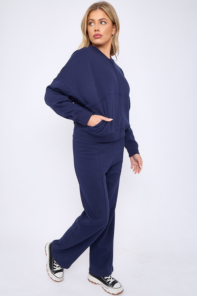 Oversized Bomber Style Fleece Zipper Co-ord