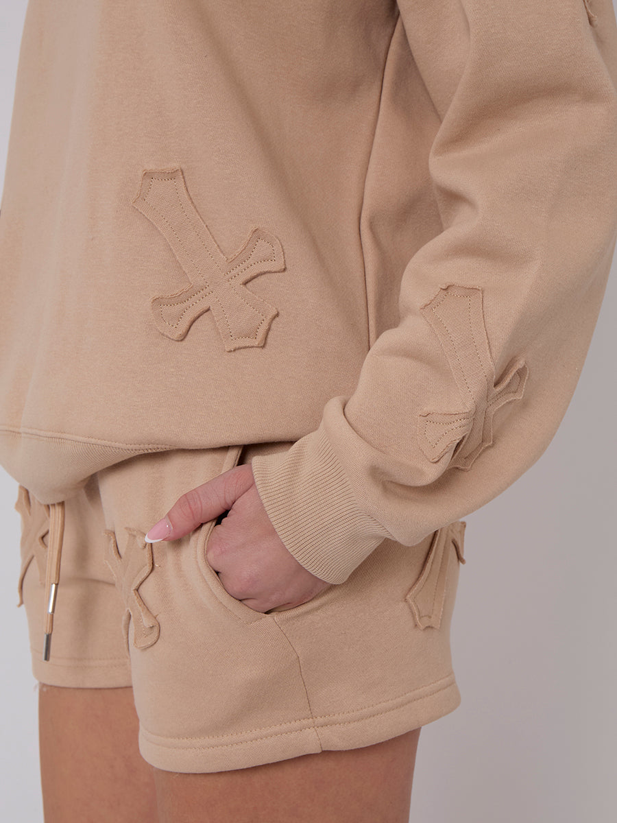 Crucifix Embroidered Sweatshirt & Shorts Fleece Co-ord